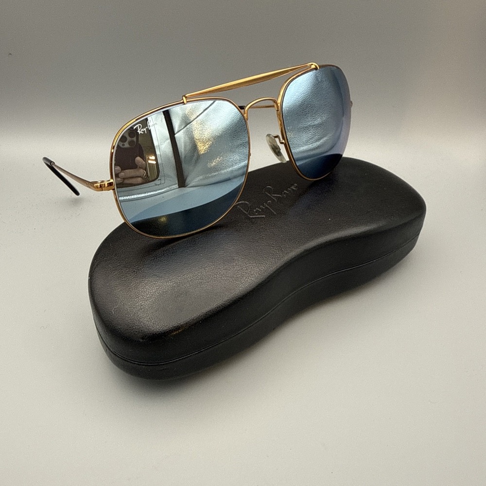 Ray Ban Sunglasses RB3561 ●THE GENERAL ●9107/52 ●Gold/Blue Mirror Polarized&Case